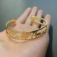 personalized custom open bangle cuff name bracelet customized name heart bracelets femme nameplate letter wrist christmas gifts