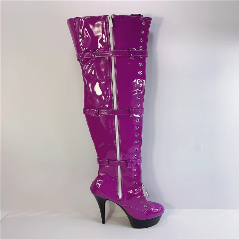 Обувь для выступлений фиолетового цвета на очень высоком каблуке 15 см с круглым