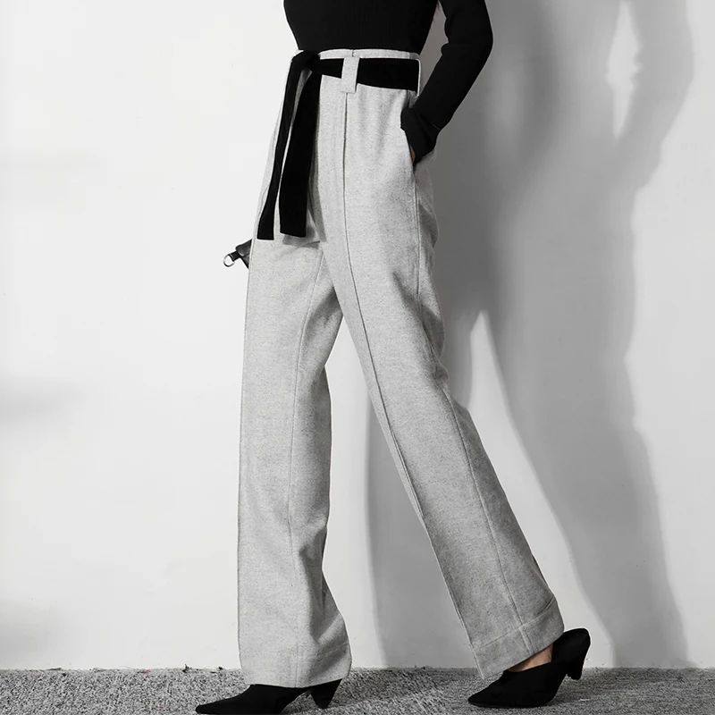 Длинные шерстяные повседневные Прямые брюки, дизайн с высокой талией, тонкие и высокие, профессиональные, OL, женский модный костюм, брюки F1185