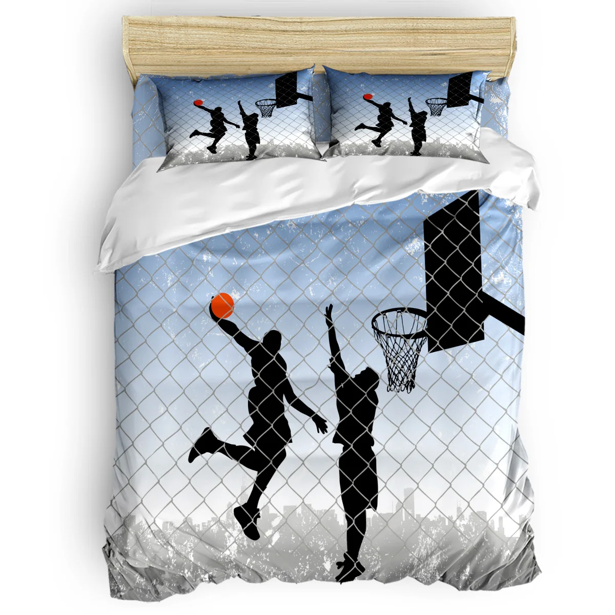 Семейный комплект постельного белья спортивный с Баскетбольным силуэтом