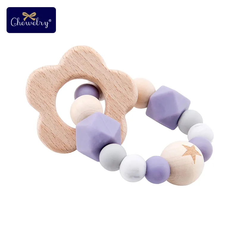 Flower Bracelet Деревянный Прорезыватель для зубов, Детская соска, клипса, цепь, 1 шт., бук, звезда, деревянный геометрический крючок, бисер, держатель для соски, пустышка, клипса для детей, Let's Make - Цвет: Flower Bracelet