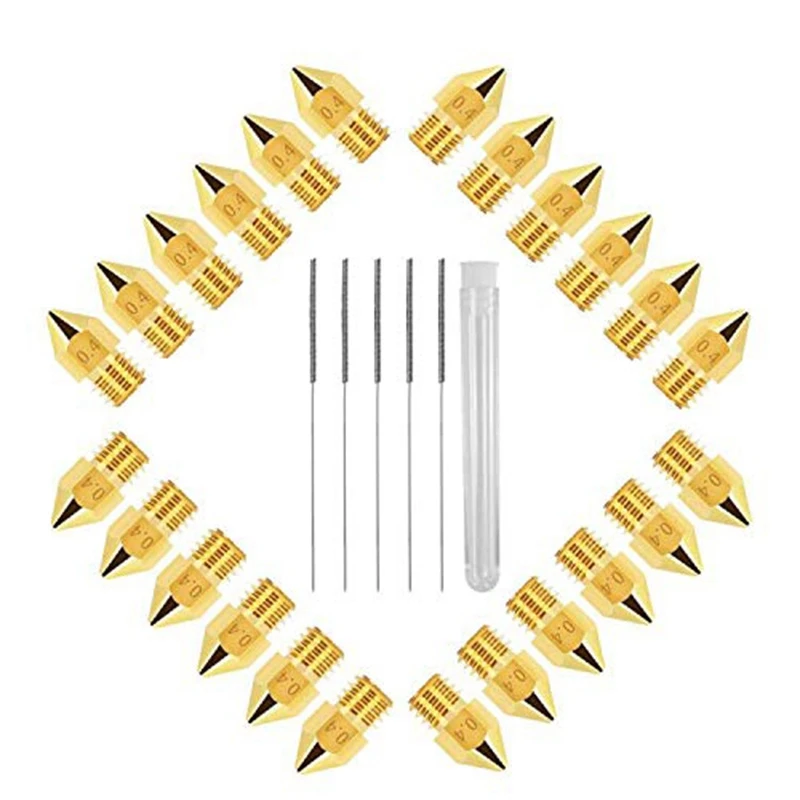 

24 Pcs MK8 0.4 mm Printer Nozzle/Nozzles Set, 24 x Brass Nozzle + 5 x Needles, Extruder Nozzles for 3D Printers.