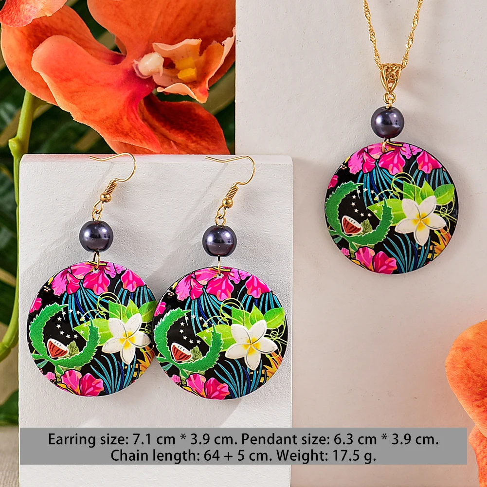 

Hawaiian Polynesian Jewelry Set Wholesale High Quality Pohnpei Round Acrylic Flower Necklace Sets Beach for Women Kids 2021 Gift