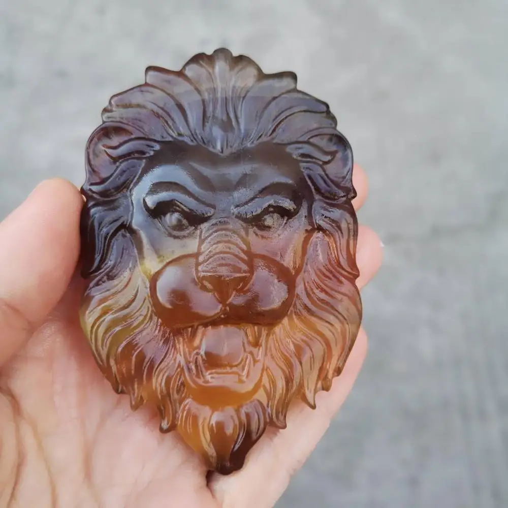 Статуи из натурального желтого Флюорита голова льва резная в машине