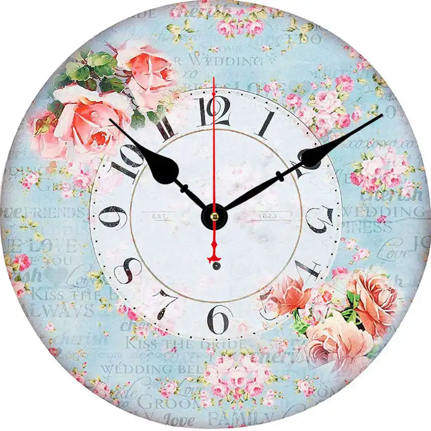 Flower Clock H Цветочные антикварные настенные часы, настенные часы в винтажном стиле, большие часы настенные, круглые Horloge, ретро деревенские декоративные - Цвет: Flower Clock H