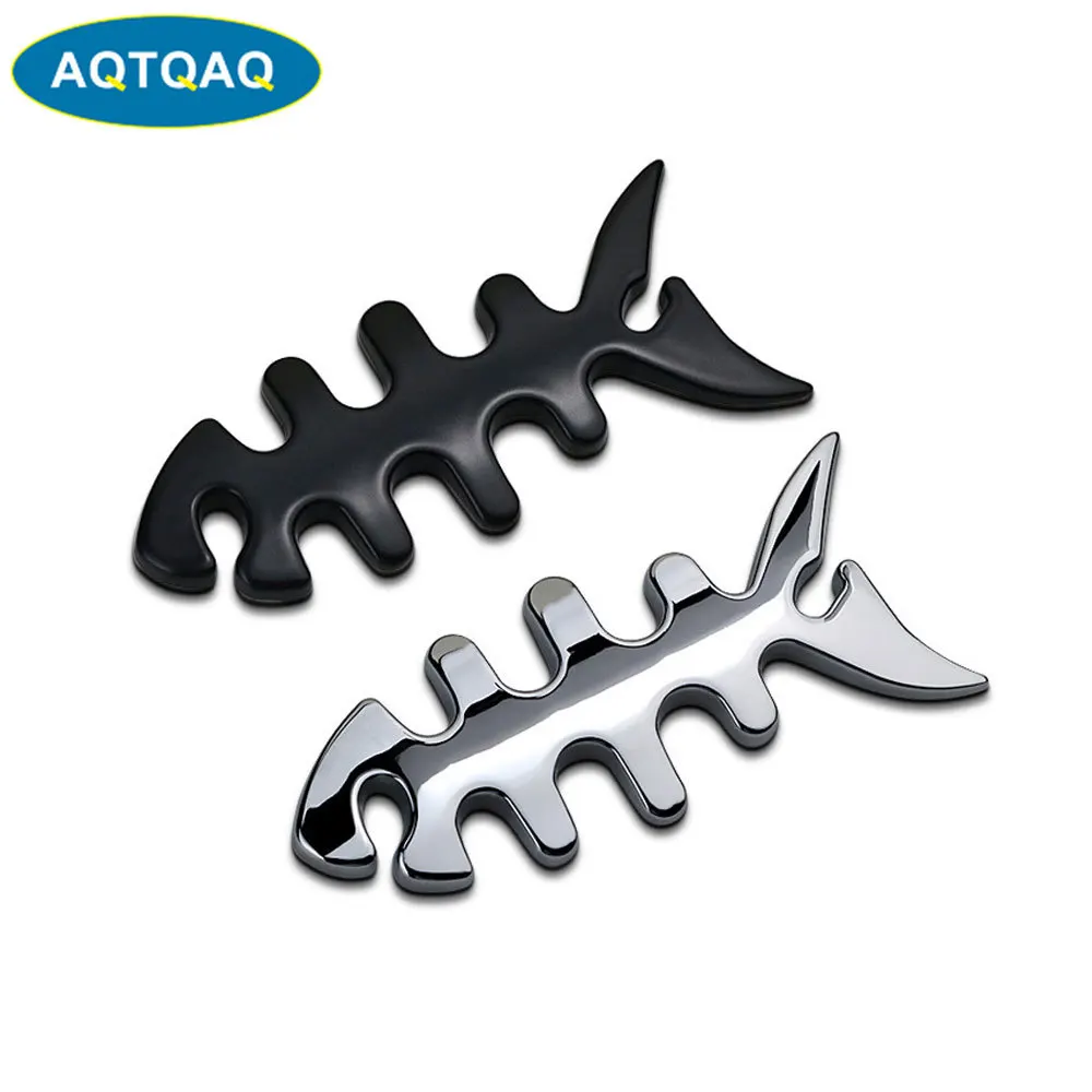 

1Pcs Personalized 3D Car Stickers Metal Fish Bones Car Stickers Badge Decoration Stickers Univesal For Most Cars
