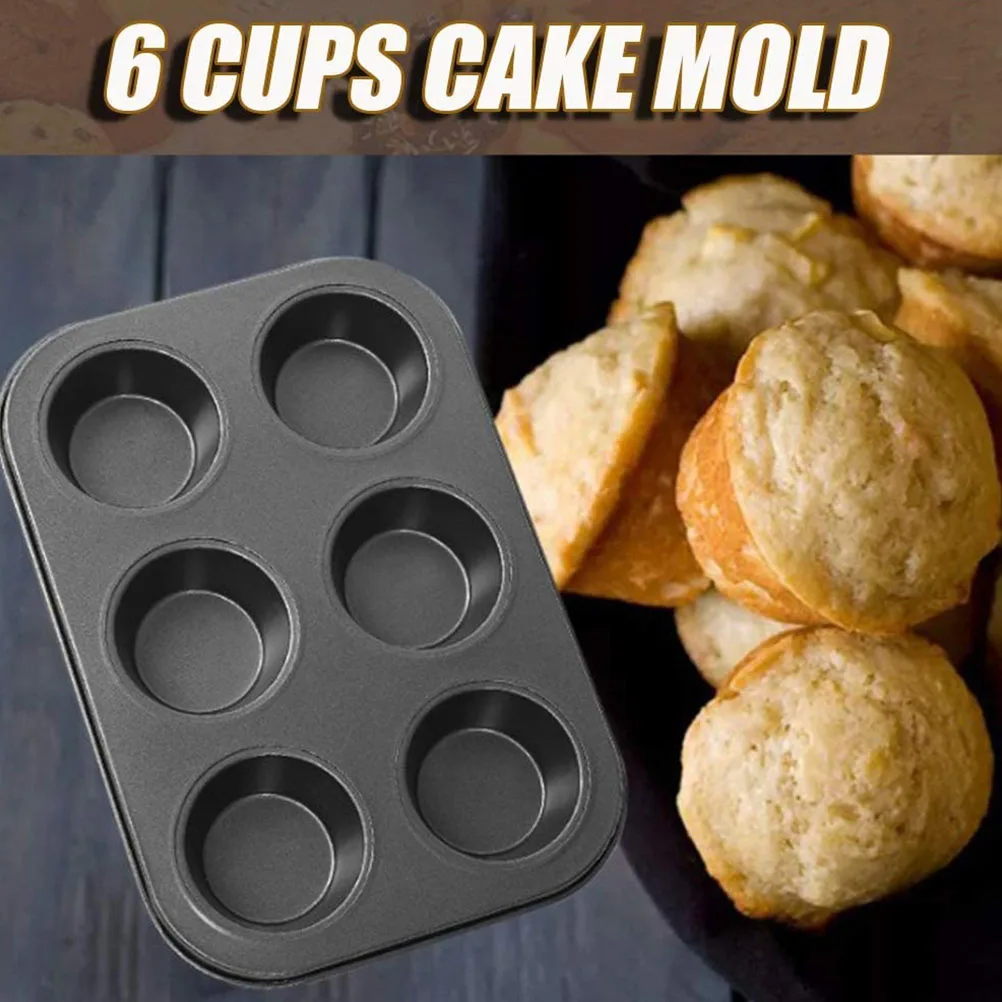 

6-Cavity Cupcake Baking Tray Nonstick Cake Baking Mold Tray Carbon Steel Baking Tray