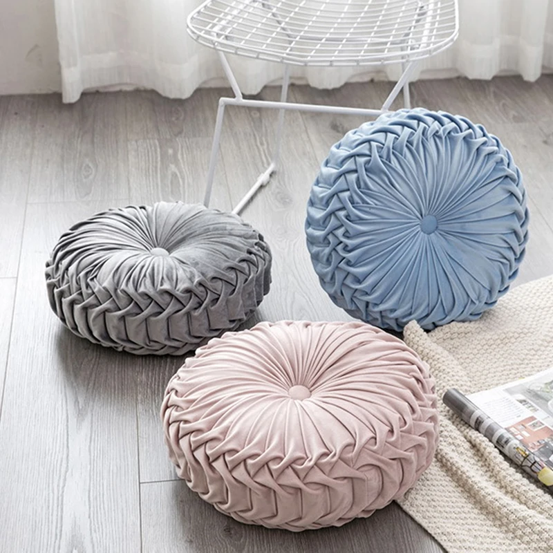 

Диванная подушка в европейском стиле, роскошная Бархатная подушка, плиссированное тканевое круглое колесо ручной работы, сиденье в виде тыквы