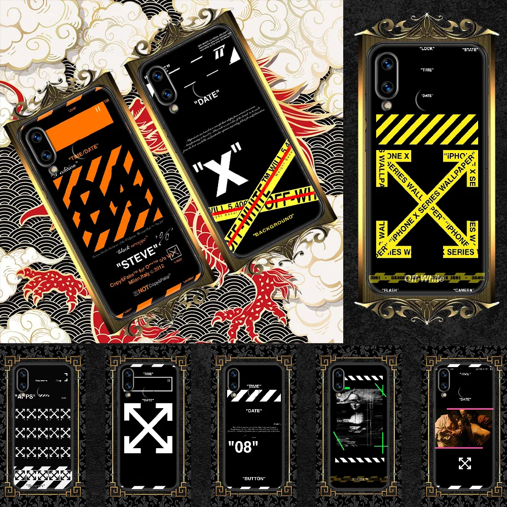 

Fashion off-compatible-White Phone case For Huawei Honor 6 7 8 9 10 10i 20 A C X Lite Pro Play black tpu Etui 3D cover luxury