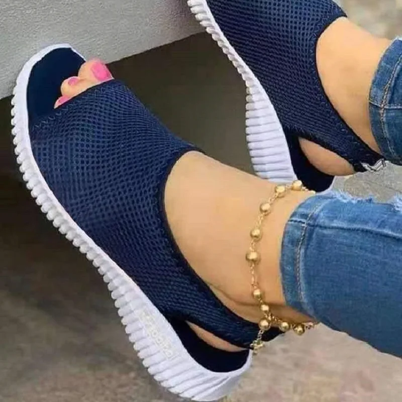 

2021 Summer Sandals Women Sandals Knitted Mesh Breathable Open Toe Wedges Shoes Slip On Casual Outdoor Beach Sandals Footwear
