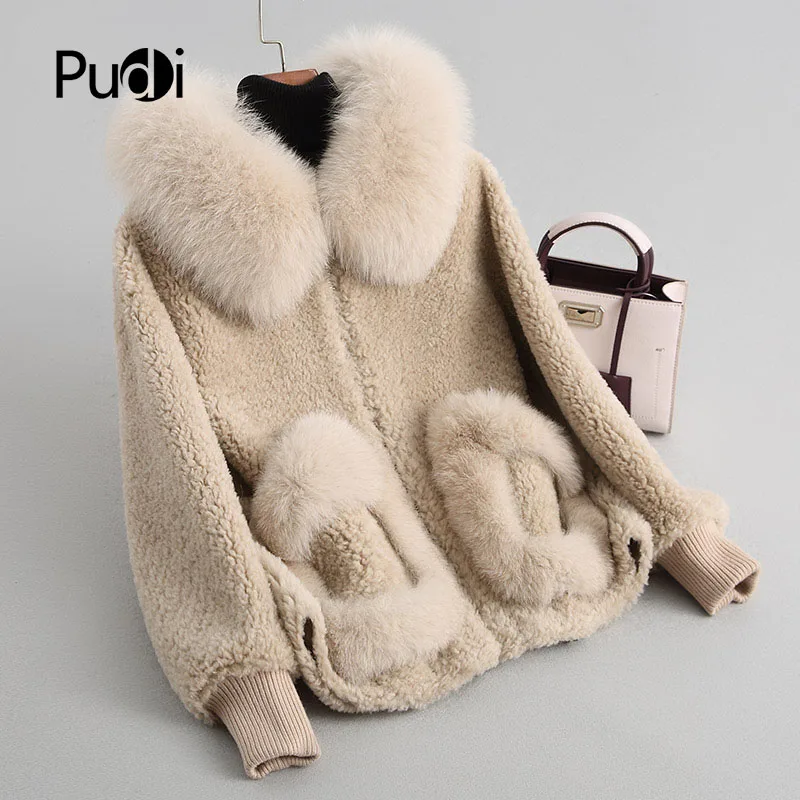 PUDI A18103 Женское зимнее шерстяное теплое пальто с натуральным лисьим мехом, женское длинное пальто из натуральной шерсти, куртка, пальто - Цвет: khaki
