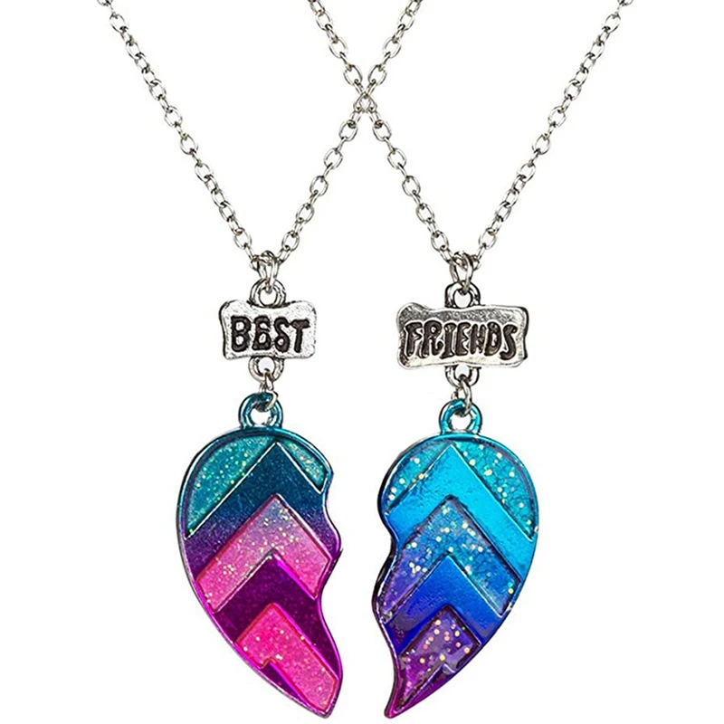 2 шт ожерелье BFF женские кулон сердце письмо лучшего друга цепочка для пар дружбы