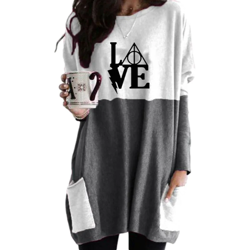 

2021 Spring and Autumn Europe and USA Wish Ladies Valentine's Day Print Long-sleeved Round Neck Pullover T-shirt Sweater Dress