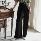Повседневные брюки Celmia, женские винтажные длинные брюки с широкими штанинами и высокой талией, однотонные свободные брюки, женские офисные брюки