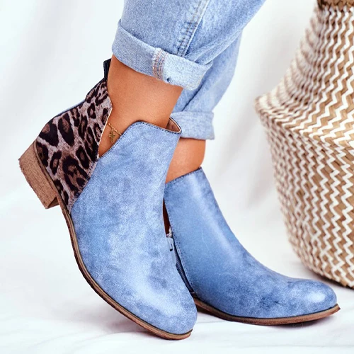 

Women Retro Ankle Boots 2020 Woman Vintage Leopard Low Heels Women's Zip PU Leather Ladies Shoes Female Short Boots botas mujer
