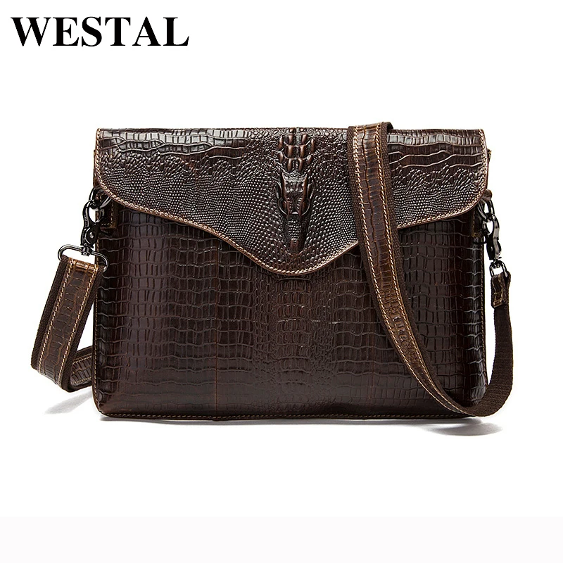 WESTAL модель крокодила сумка мужская натуральная кожа через плечо сумки мужские