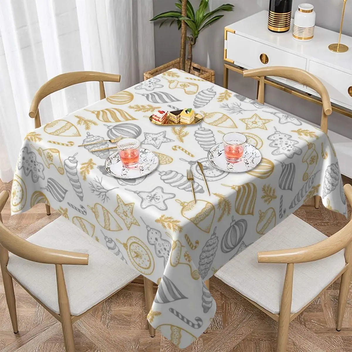 

2022 Christmas New Year Square Tablecloth Plaid Oil Proof Scratch Resistant Printed Table Cloth For Banquet Dinner Decoration