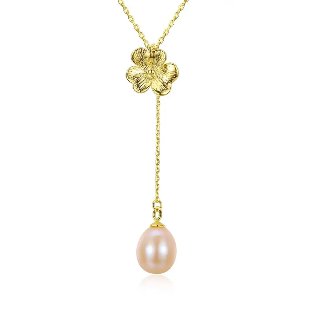 

Freshwater Pearl Pendant Necklace For Women Sterling 925 Silver Party Gift 3 color Pearl Gold flower Necklace Fine Jewelry