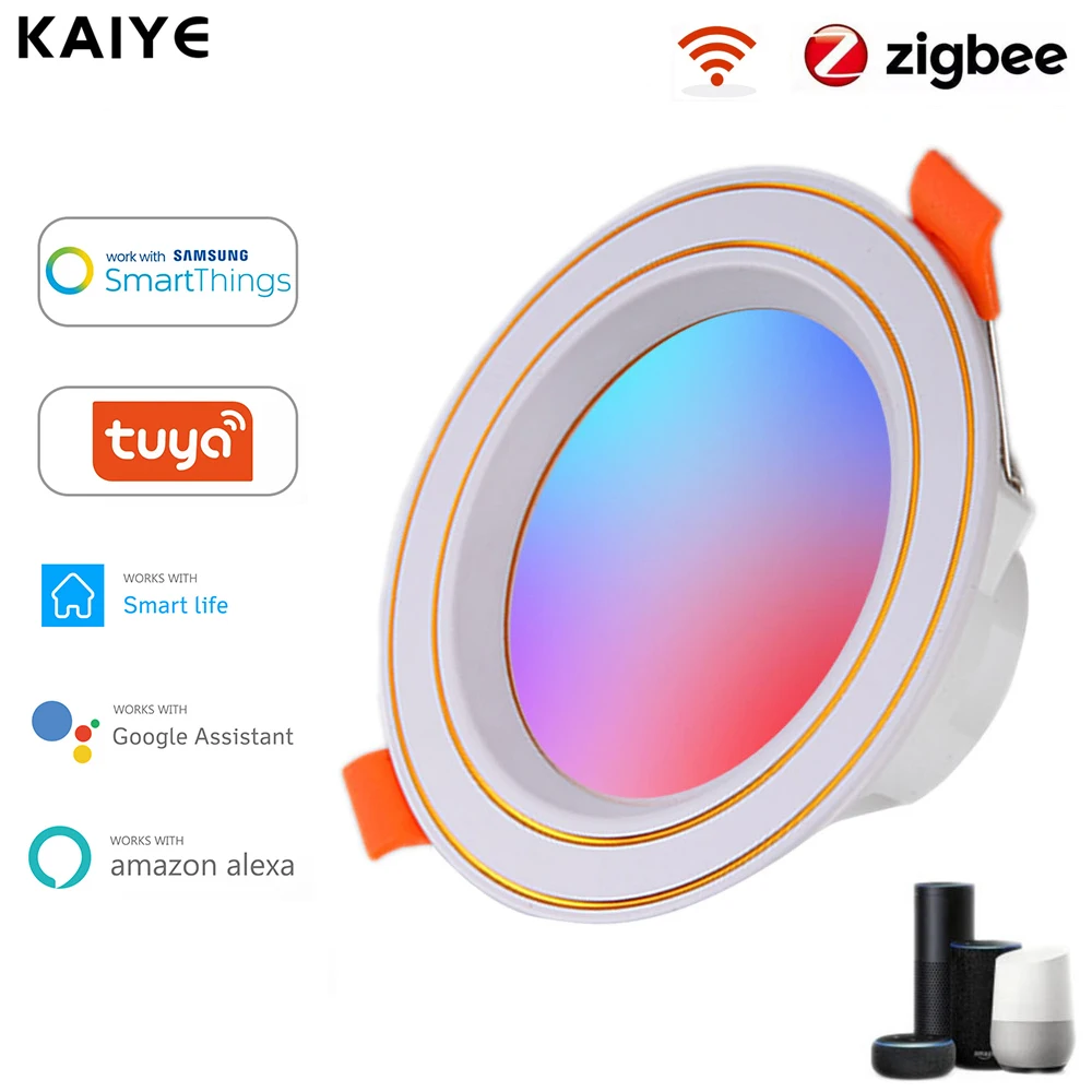 Zigbee LED Downlight Tuya Smart Ceiling Light 10W RGB W+C Dimming Ultra-Thin Spot Light Works With Smartthings Alexa Google Home