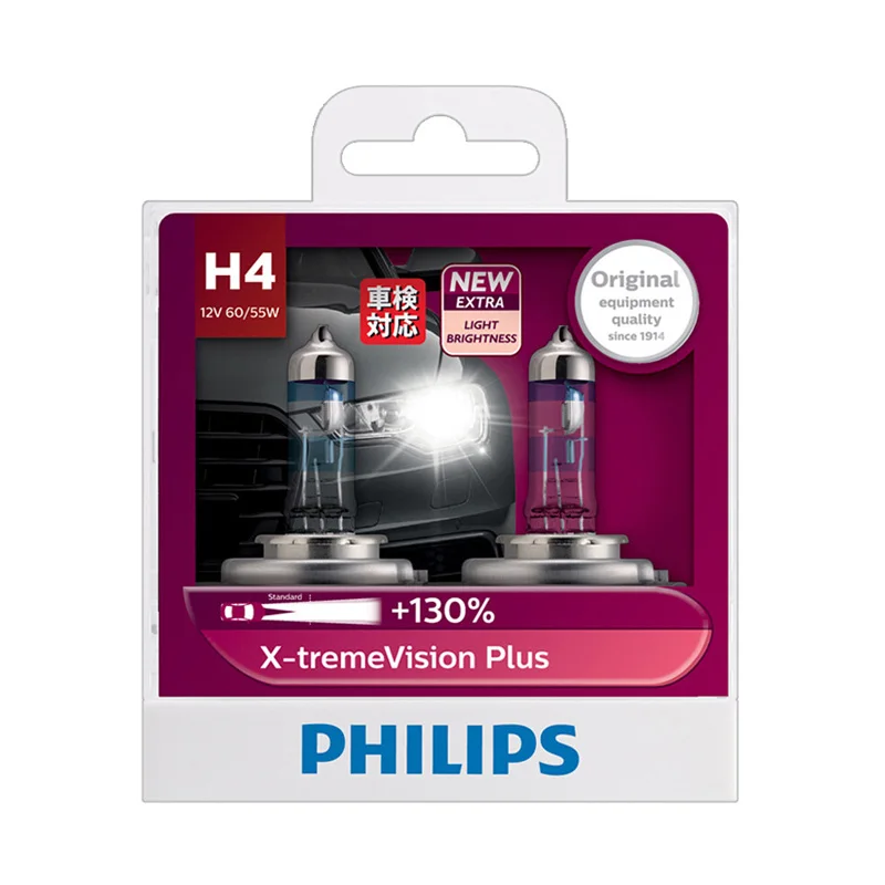 Автомобильная галогенная лампа Philips H4 9003 X treme Vision Plus 130% 12 В 60/55 Вт с дальний/ближний