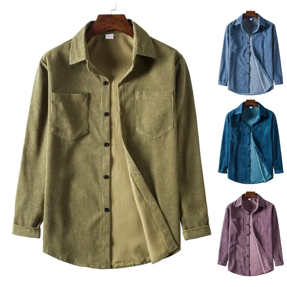 

All-matched Retro Long Sleeve Men Shirt Coat Soft Men Coat Buttons Closure for Daily Wear