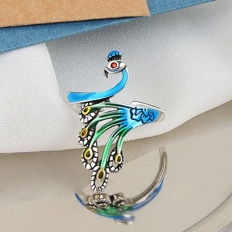 

Fashion woolen thread with line artifact retro phoenix ring female creative opening peacock hook sweater line ring jewelry