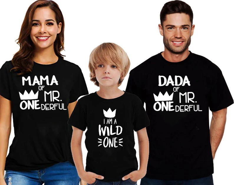 Camisetas de primer mam&aacute; y pap&aacute;, 1 unidad, padre de Mr onedderful, tops de Mama of the Wild One, padres de Mr Onederful, trajes-0