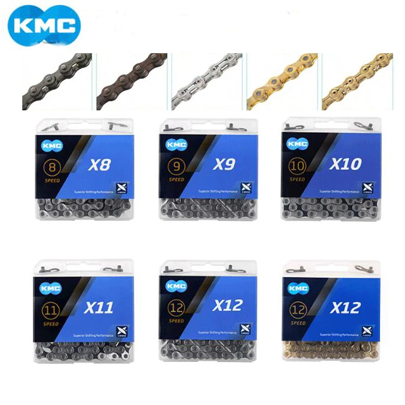 Велосипедная цепь KMC Chain X8 X9 X10 X11 X12 Z8.3 X8PL Z9 X9L X11EL 116L/118L/126 звеньев горного