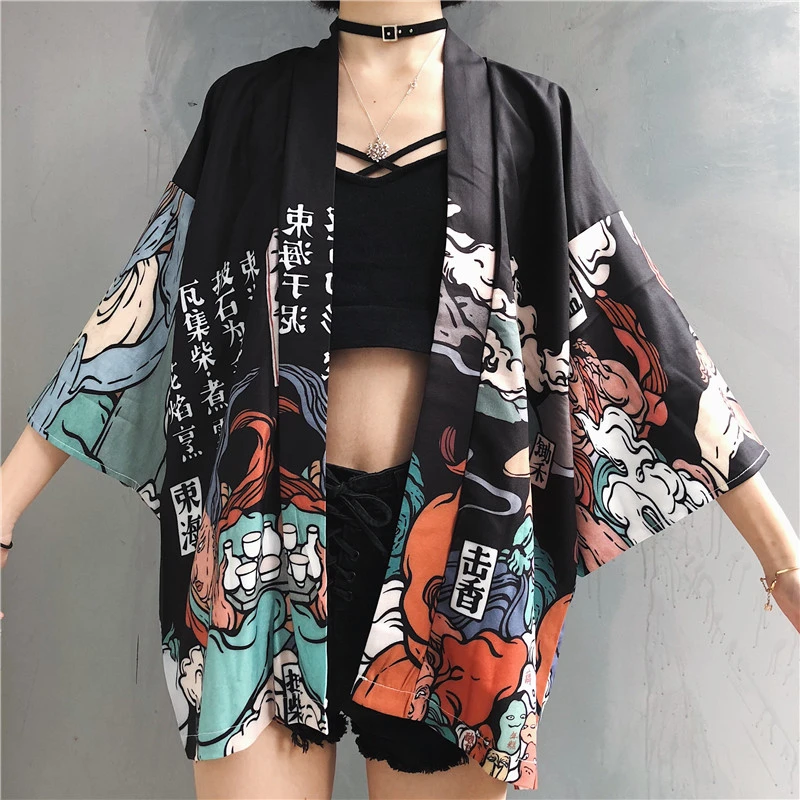 

Кимоно женское в японском стиле, кардиган, жакет-рубашка для косплея, юката, летнее пляжное кимоно, 2020