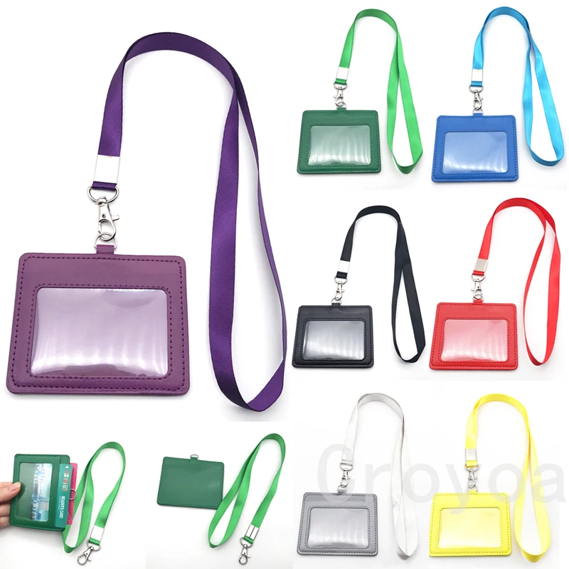 

1 Set Horizontal ID Work Card Holder with Neck Strap Rope Work Staff Employee Name Tag Badge Holder Lanyard Office Supplies