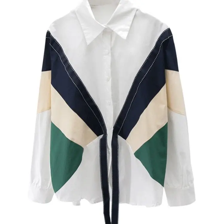 

White shirt female Korean version of design sense niche spring new shirt Joker long sleeve loose stitching top