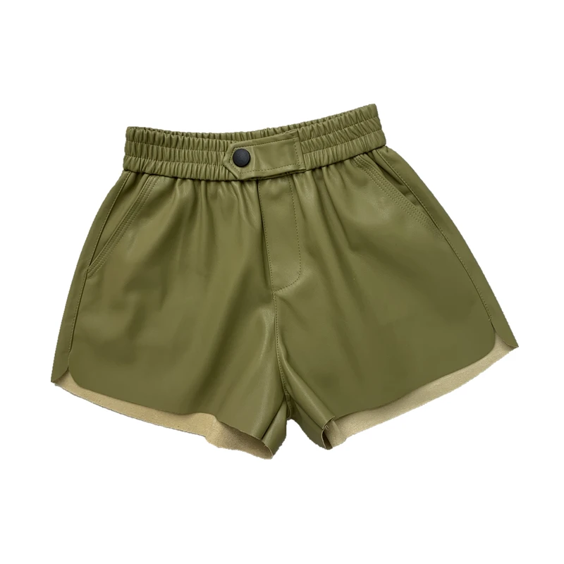 Модные женские шорты с высокой талией из искусственной кожи черный пояс широкие