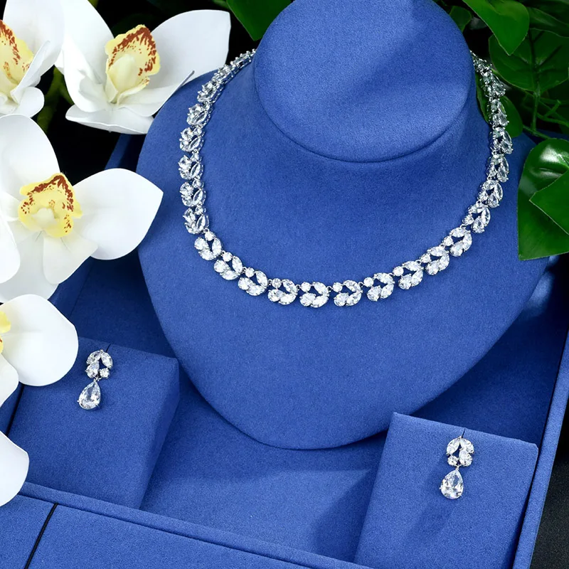 

Be 8 Zircons High Quality White Gold Color Cubic Zirconia Bridal Wedding Necklace And Earring Sets Party Accessories S507