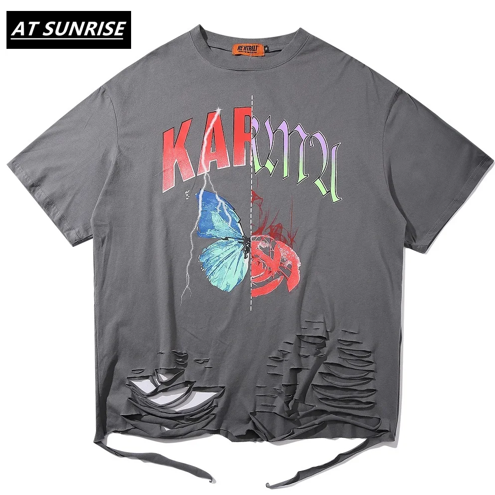 2020 Мужская футболка в стиле хип хоп ретро с дырками уличная Футболка Harajuku High Street