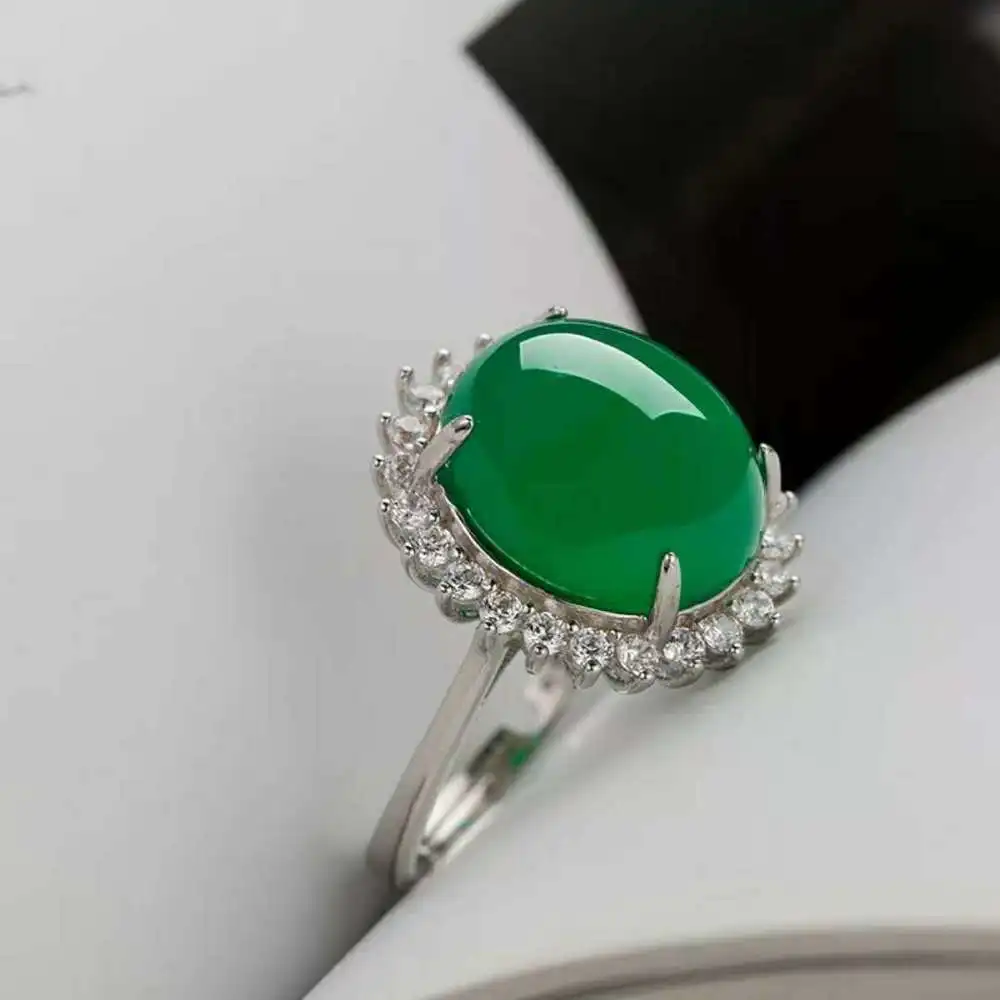 

Silver S925 Jewelry Natural Emerald Rings Green Chalcedony Topaz Gemstone Jade 925 Sterling Silver Emerald Bizuteria Rings Box