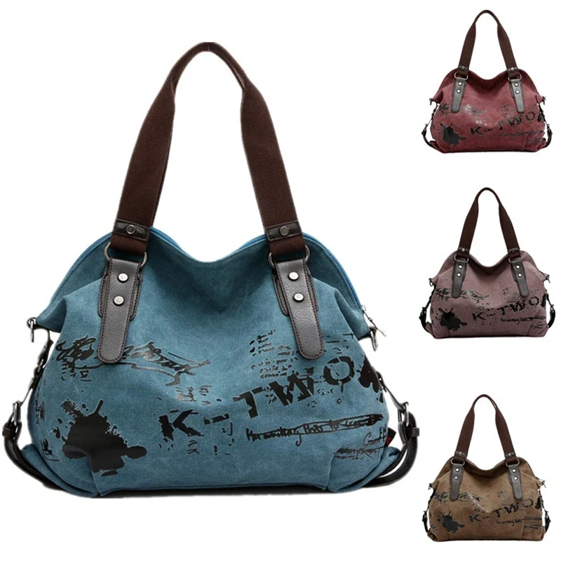 

Women Vintage Graffiti Handbag Female Canvas Bag Designer Shoulder Bag Ladies Tote Large Capacity Woman Handbag bolso mujer