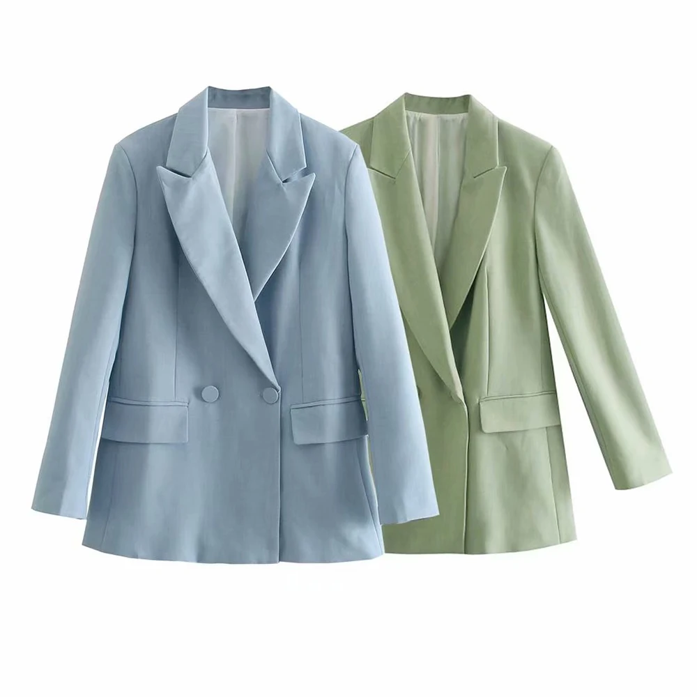 

Za2021 весна-осень новая женская одежда Тонкий с длинным рукавом Дикий лацканами свободный Двубортный повседневный пиджак блейзер