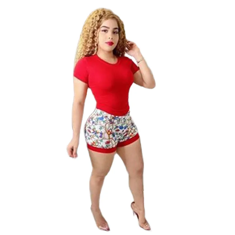 

2020 New Sexy Leisure Two Piece Outfit Solid T Shirt Shorts Tracksuits For Women