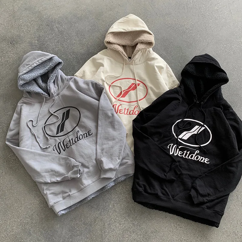 

2021s We11done Logo Print Hoodie Plus Velvet Women's Swearshirt Men's Hoodies Winter and Autumn Swearshirts Women's Clothing