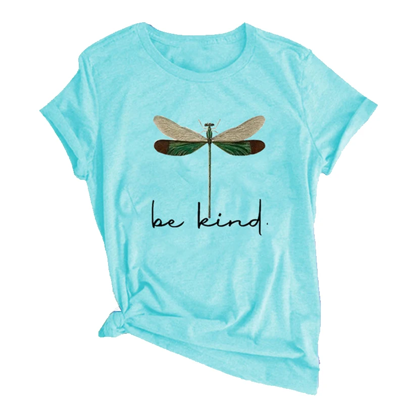 

Be Kind Dragonfly Letter Printed Women Tshirts Cotton O Neck Short Sleeve Casual Loose Summer Tee Femme Top Mujer Clothes