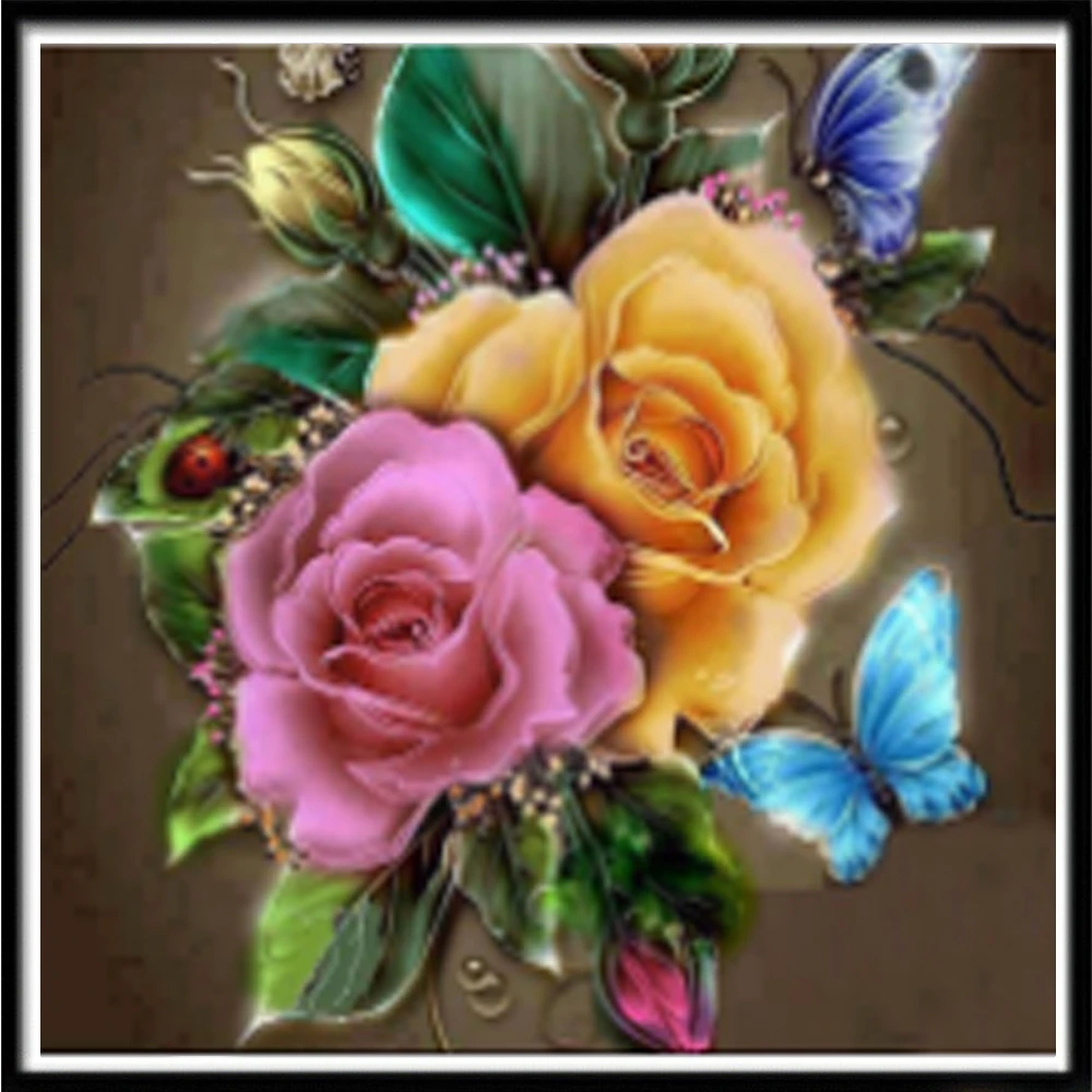 Пейзаж цветок цветная Роза сделай сам 5D полноразмерная алмазная