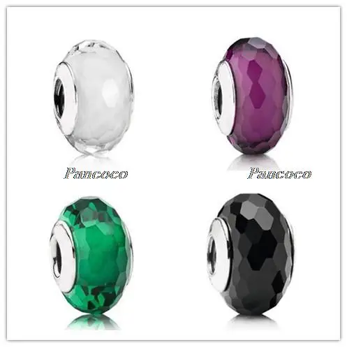 

Authentic 925 Sterling Silver Baeds Multicolor Teal Faceted Lampwork Murano Glass Charm Fit Pandora Bracelet & Necklace Jewelry