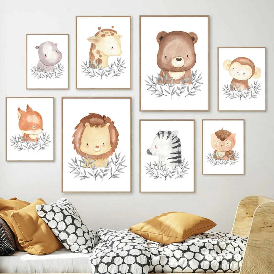 

Cute Cartoon Lion Giraffe Fox Owl Monkey Zebra Wall Art Canvas Painting Nordic Posters And Prints Wall Pictures Kids Room Decor