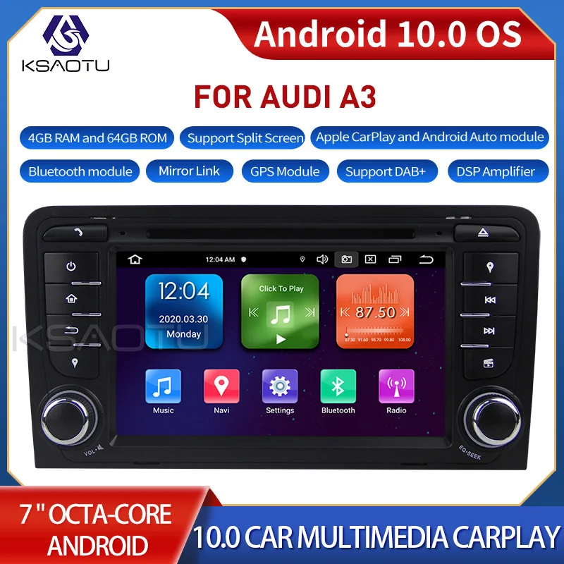 

KSAOTU 7047 7-дюймовый 8-ядерный Android 10,0 автомобильный стерео Carplay DSP DAB + GPS WiFi USB DVB-T 4G TPMS Canbus OBD2 для AUDI A3