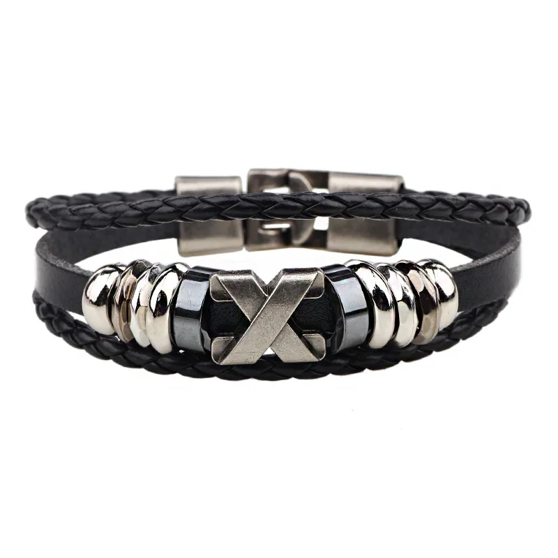 

Vintage leather X letters vintage stainless steel accessories leather bracelet bracelet for women