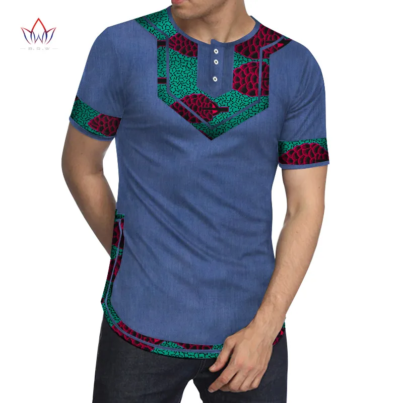 Мужские лоскутные Футболки с коротким рукавом африканская одежда Bazin Riche