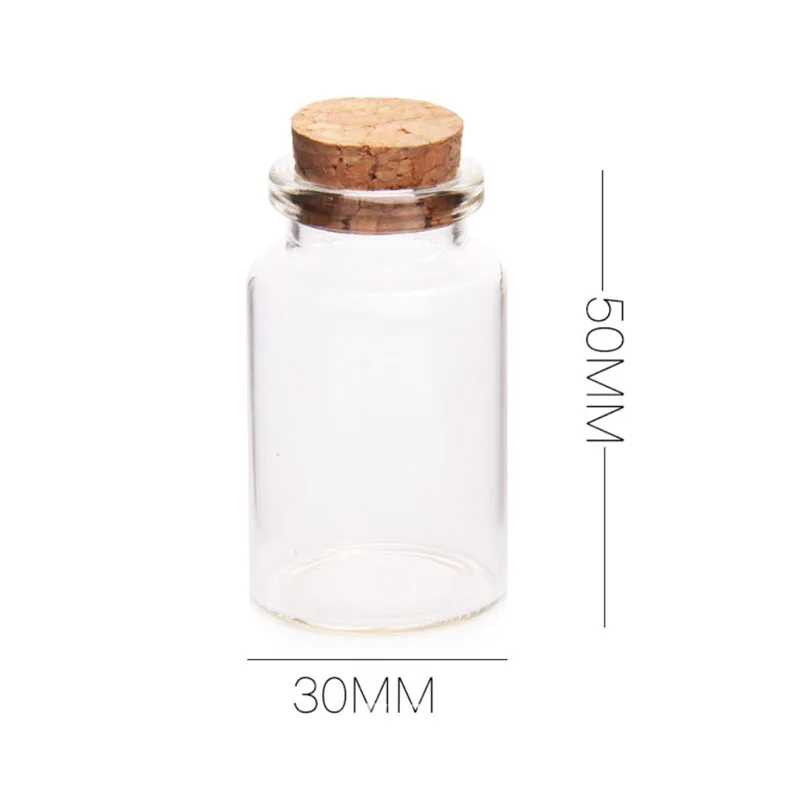 30x50mm Мини бутылка желаний прозрачные пустые стеклянные банки 10-20 шт 50 мл/20 мл/15 мл DIY Свадебные украшения подарки Дрифтинг Бутылка с пробковой пробкой - Цвет: 30x50mm