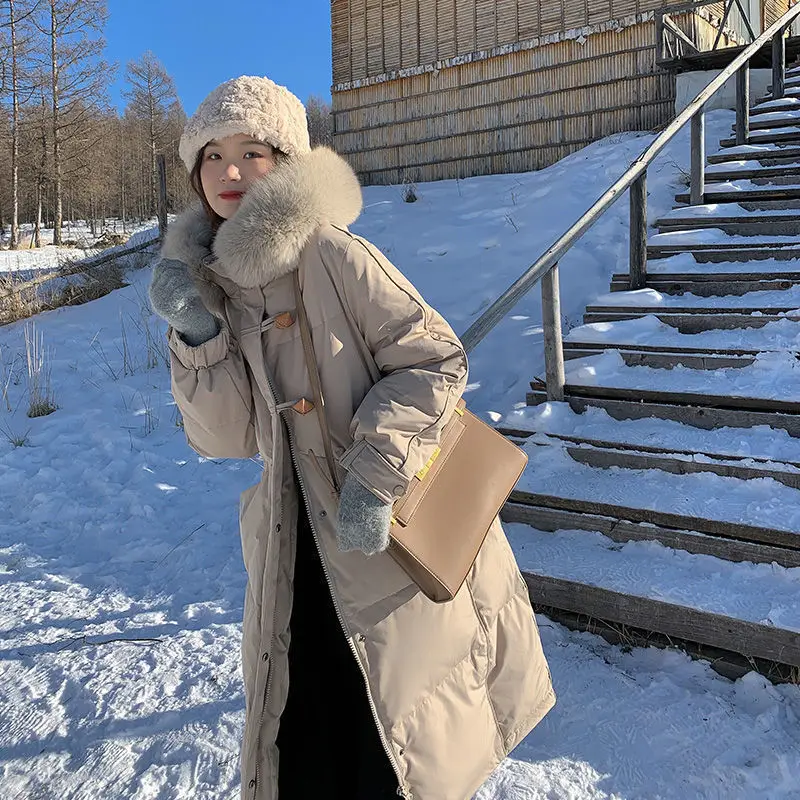 

2021 Winter Women's New Long White Duck Down Jackets Female Genuine Fox Fur Collar Coats Ladies Thicken Warm Hooded Outwear T795