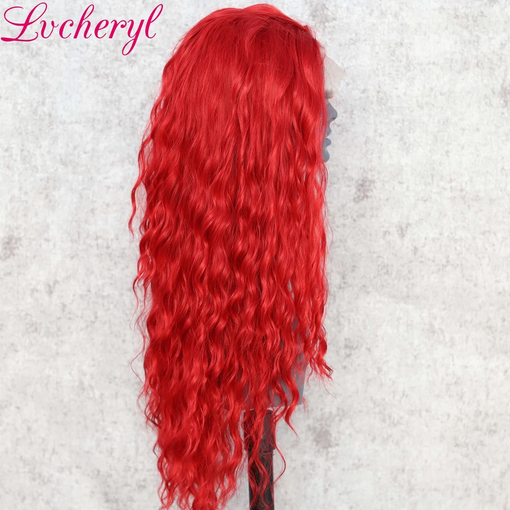 Lvcheryl 13X3 красный цвет натуральные длинные волнистые устойчивые к нагреву парики