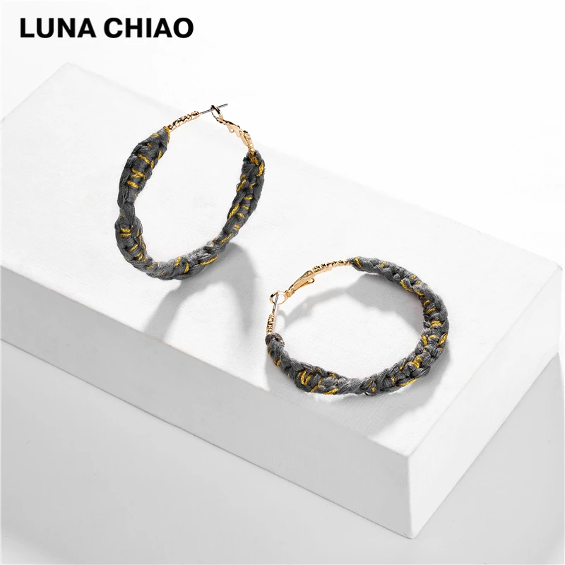 Женские серьги кольца LUNA CHIAO большие плетеные в стиле бохо Осень зима